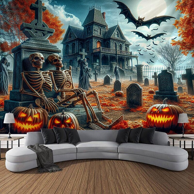 Halloween Tapestry Banners Wall Hangings Skeleton Pumpkin Dark Punk Gothic Style Party Dorm Shooting Backgrounds Home Decor