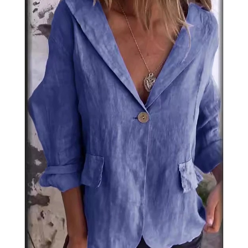 Women's Blazer Warm Comfortable Pocket Buttons Fashion Outdoor Plain Going out Weekend Single Breasted Regular Turndown Regular Fit Long Sleeve Outerwear Pink Blue Purple Fall4