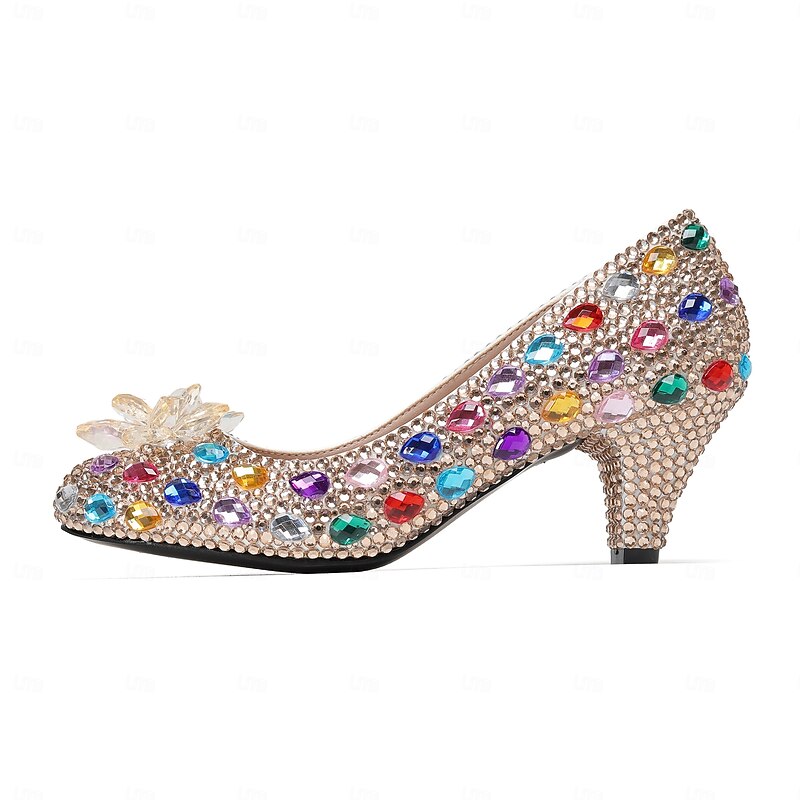 Women's Colorful Rhinestone Mid Heel Pumps – Crystal Embellished Pointed Toe Dress Shoes for Wedding, Prom, and Party Events2