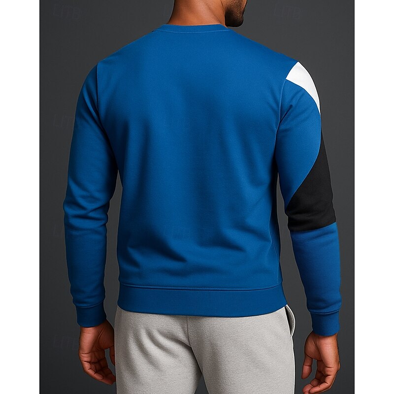 Men's Pullover Sweatshirt Casual Tops Long Sleeve Top Athleisure Fall Patchwork Fashion Outdoor Travel Sportswear Activewear Black Blue Gray2