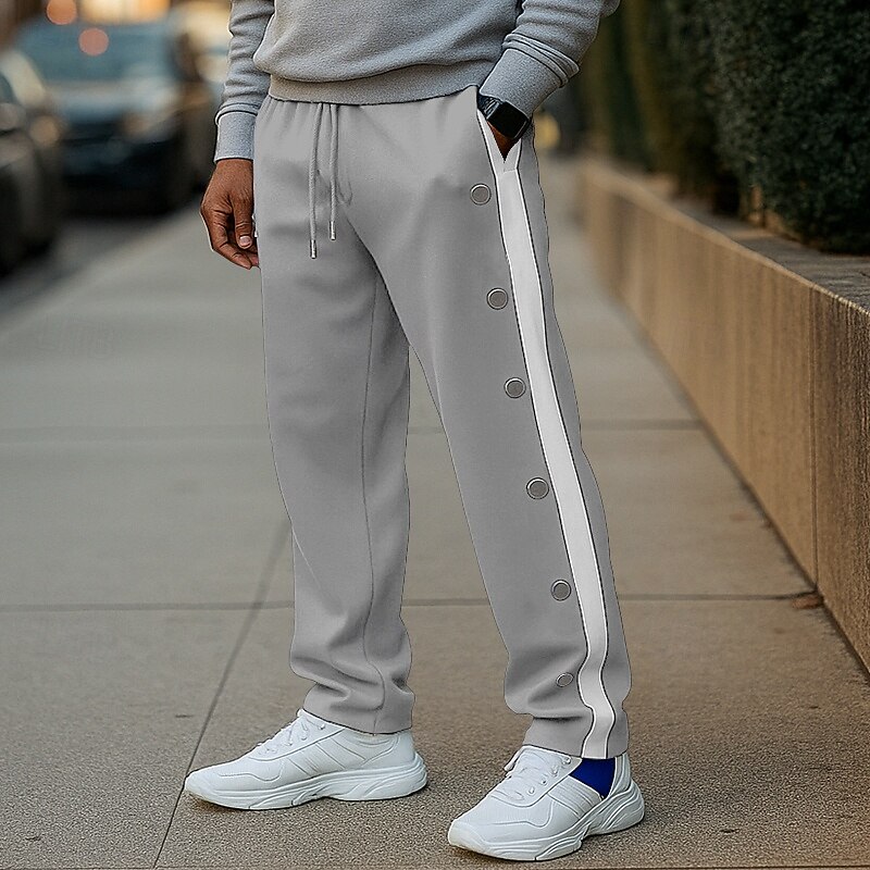 Men's Sweatpants Trousers Straight Leg Sweatpants Open Bottom Sweatpants Drawstring Side Stripe Elastic Waist Plain Comfort Breathable Full Length Outdoor Casual Daily Fashion Designer White Navy Blue4