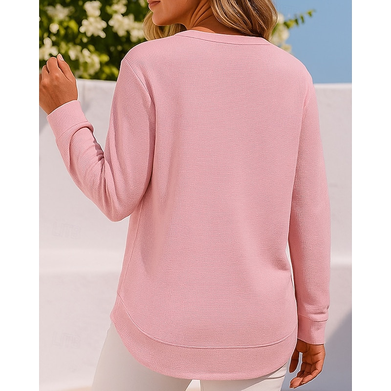 Women's Pullover Sweatshirt Casual Tops Waffle Long Sleeve Top Athleisure Fall Solid Colored Lightweight Outdoor Travel Sports Sportswear Activewear Black White Pink2