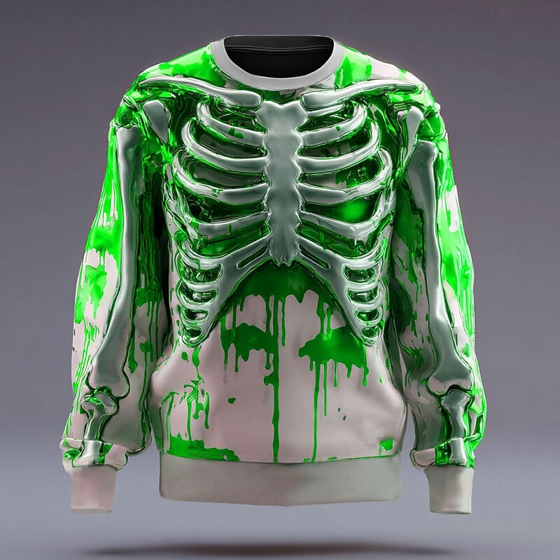 Halloween Men's 3D Skeleton Sweatshirt Punk Party Crew Neck Vacation Red Blue Crewneck 3D All Seasons Designer4