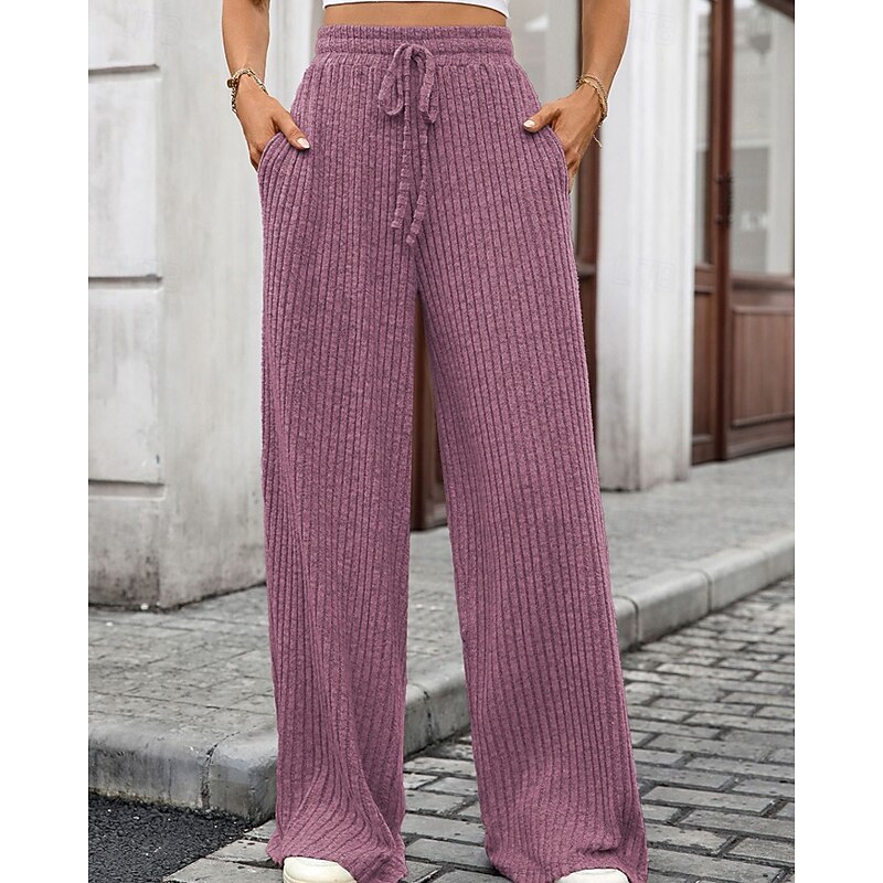 Women's Wide Leg Corduroy Pants Slacks Streetwear Casual Full Length Natural Plain Elastic Drawstring Design Soft Street Holiday Weekend Black Army Green Fuchsia Light Blue Fall Regular Fit3