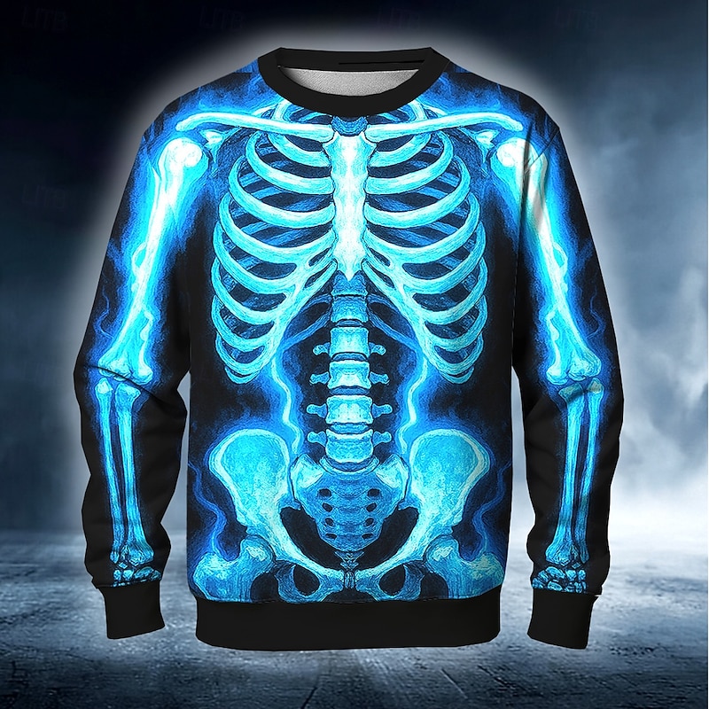 Halloween Day of the Dead Skull Men's Skeleton Costume Sweatshirt Punk Party Long Sleeve Crew Neck Vacation Red Blue Crewneck 3D All Seasons Designer