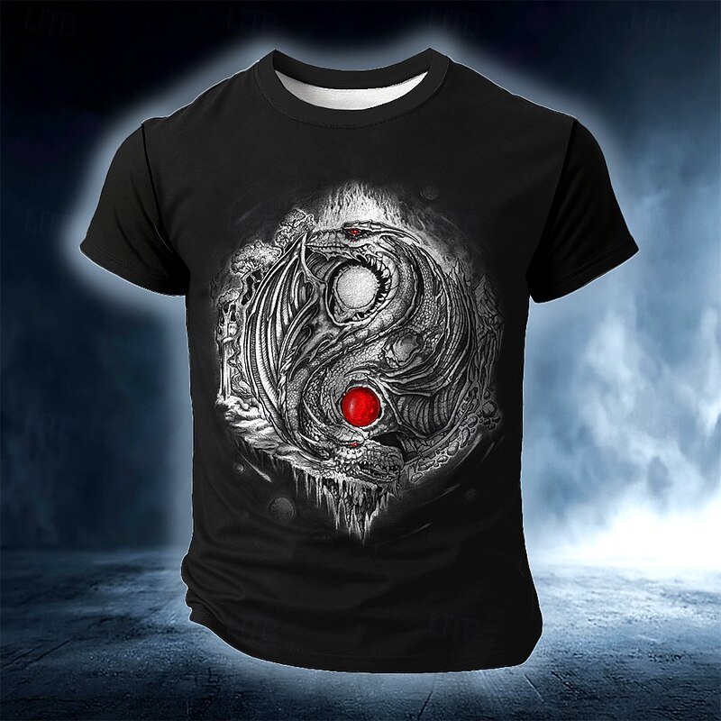 Ed Beard Halloween Men's Dragon 3D T Shirt Short Sleeve T shirt 3D Print Crew Neck Shirt Gothic Horror Party Street Casual Black Green Dark Blue Summer Spring All Seasons Clothing