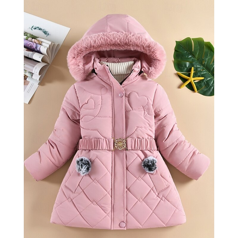 Kids Girls' Down Coat Solid Color Fashion Zipper Pocket School Coat Outerwear 4-12 Years Winter Black Pink Navy Blue