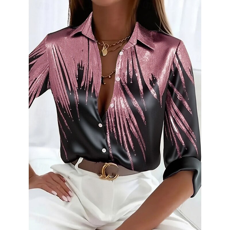 Women's Shirt Work Shirt Ombre Graphic Elegant Stylish Casual Long Sleeve Shirt Collar Regular Tops Work Party Evening Wear Daily Glitter Pink Blue Purple Gold Green Spring, Fall, Winter, Summer4
