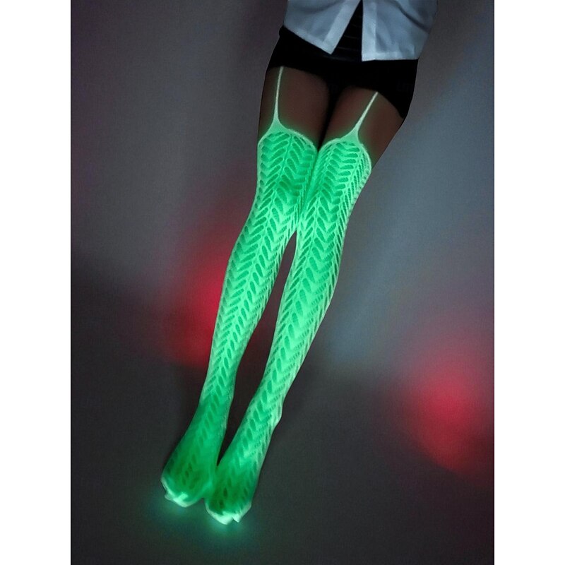 Women's Glow-in-the-Dark Pantyhose and Stockings - Luminous Halloween Tights with Skeleton, Web and Pattern Designs for Nightlife and Party Outfits4
