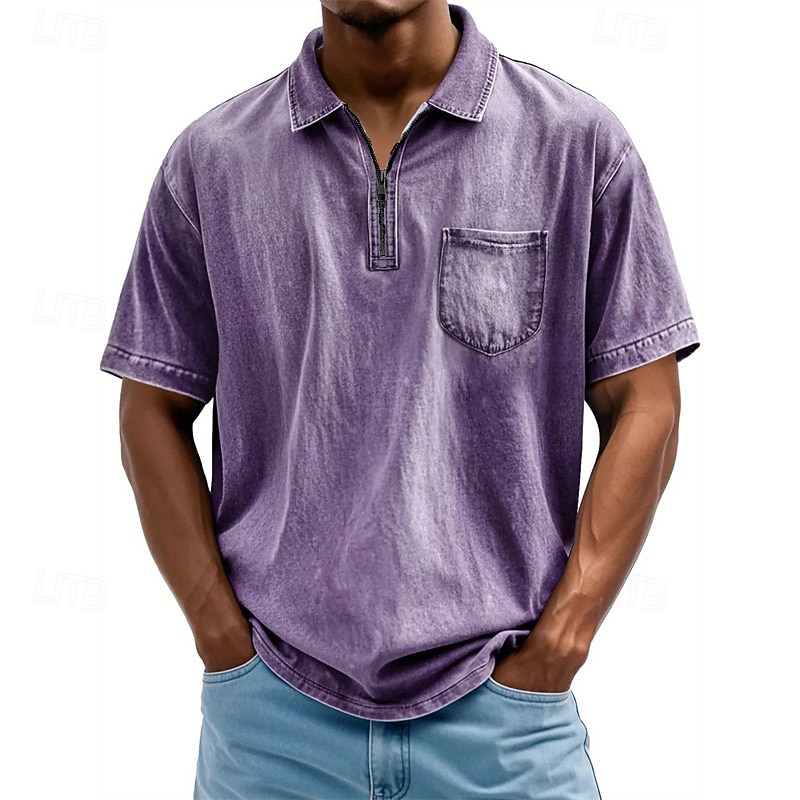 Men's Polo Shirts Quarter Zip Polo Daily Wear Date Quarter Zip Short Sleeve Fashion Basic Plain Zipper Pocket Summer Regular Fit Black Pink Royal Blue Blue Purple Green Polo Shirts