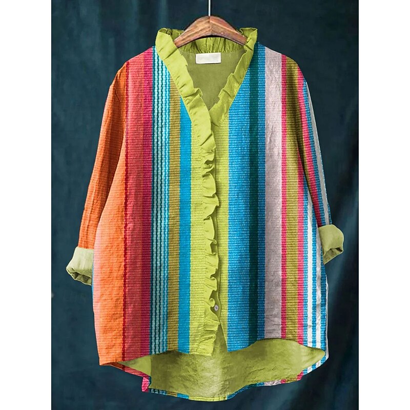 Women's Blouse Graphic Animal Geometric Elegant Bohemia Active Long Sleeve Daily Holiday Going out Ruffle Yellow Pink Blue Orange Green Spring Fall4