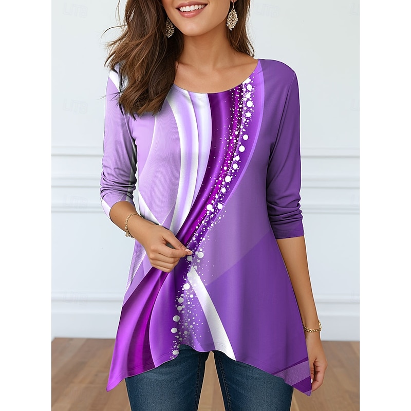 Women's Tunic Graphic Abstract Elegant Vintage Fashion Long Sleeve Crew Neck Round Neck Long Tops Daily Weekend Print Blue Purple Orange Green Spring Fall Winter Prefall3