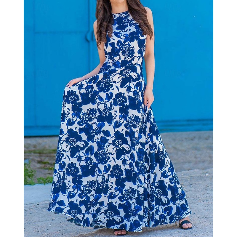 Mommy and Me Dresses Floral Street Print Blue Sleeveless Maxi Sweet Matching Outfits4