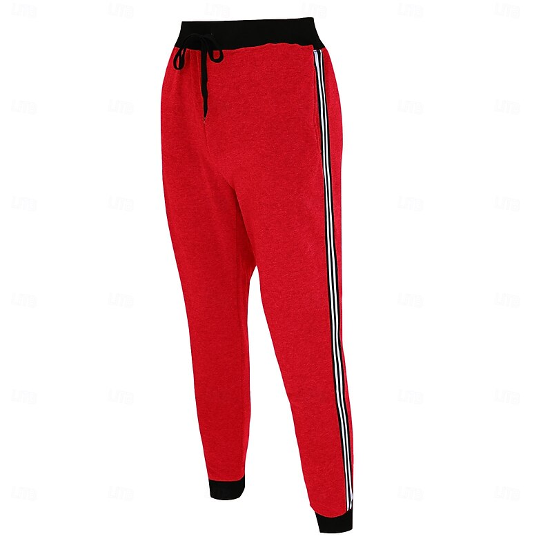 Men's Sweatpants Joggers Trousers Casual Pants Drawstring Side Stripe Solid Colored Moisture Wicking Breathable Full Length Daily Running Streetwear Sports Fashion Black Red Micro-elastic3