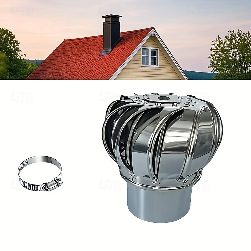 1 Durable Stainless Steel Roof Fan 110mm Exhaust Cap Round Rotating Smokestack Ventilation for Exterior Chimney Cover Smokestack Cover Heat and Cold Resistant, Corrosion-Proof Non-Electric Ventilation - Main Image