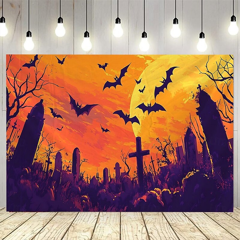 Halloween Photograph Backdrop Tapestry, Pumpkin Lantern and Full Moon Scenery Wall Hanging, Large Decorative Mural for Bedroom, Living Room, Party, and Home Decoration2