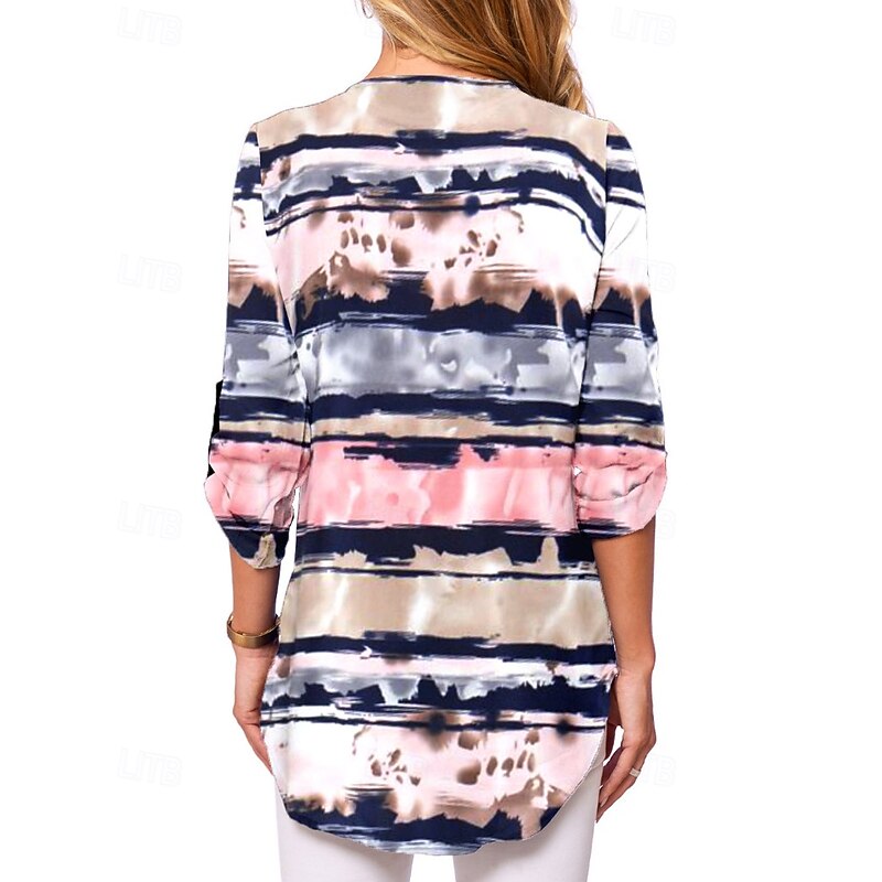 Women's Shirt Blouse Flower Modern Casual Long Sleeve V Neck Regular Tops Daily Holiday Going out Zipper Print White Pink Navy Blue Blue Camel Fall3