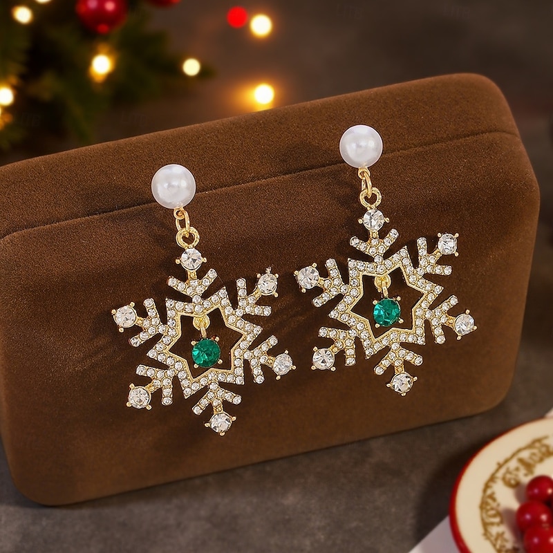 Christmas Snowflake Dangle Earrings with Sparkling Colorful Crystals, Festive Holiday Drop Earrings for Women, Elegant Winter Jewelry Gift for Christmas Party2