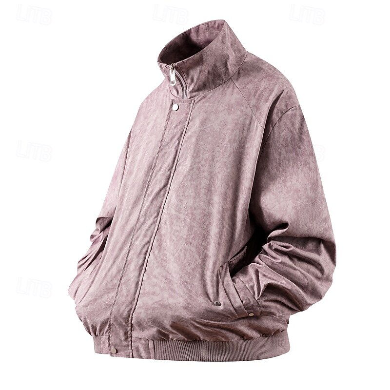Men's Jacket Casual Jacket Outdoor Vacation Warm Zipper Pocket Fall Winter Plain Fashion Streetwear Standing Collar Regular Dark Gray Black Pink Brown Jacket3