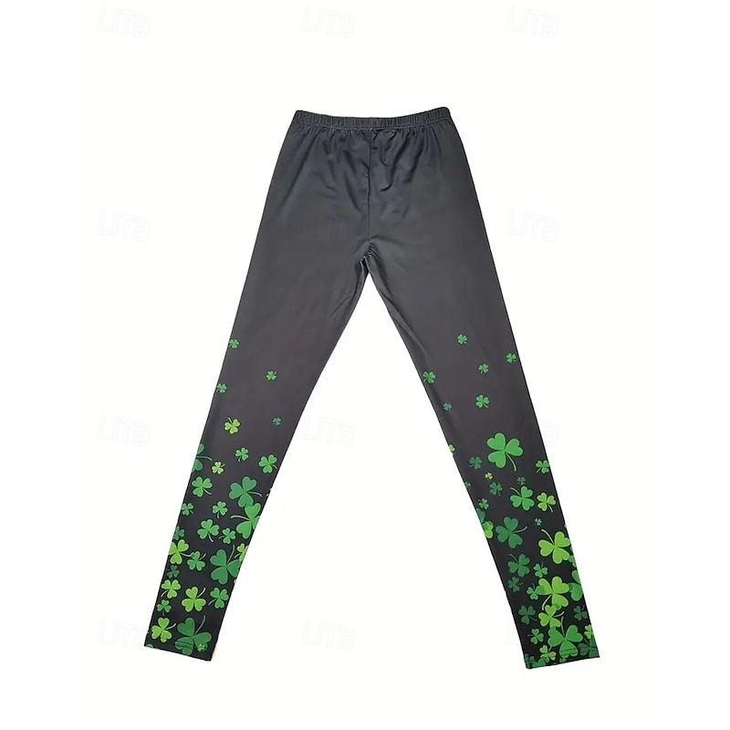 Women's Pants Trousers Leggings Cozy Leggings Streetwear Casual Full Length High Waist Clover Elastic Waist Print Breathability Comfortable Stretchy Vacation Street Daily Wear Green Summer Spring Fall2