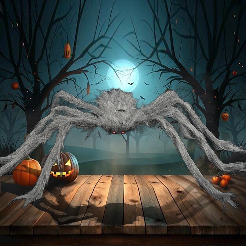 Halloween Decoration Outdoor Spider Large Giant Spider Scary Spiders Garden Horror Decorations Scary Stretchy Giant Spider for Yard, Patio, Lawn, Garden, Window, White Grey