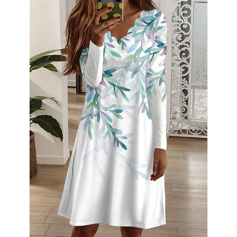 Women's Midi Dress Shift Dress Casual Daily Regular Fit Floral Graphic Long Sleeve V Neck Black White Pink Green Spring Fall Winter3