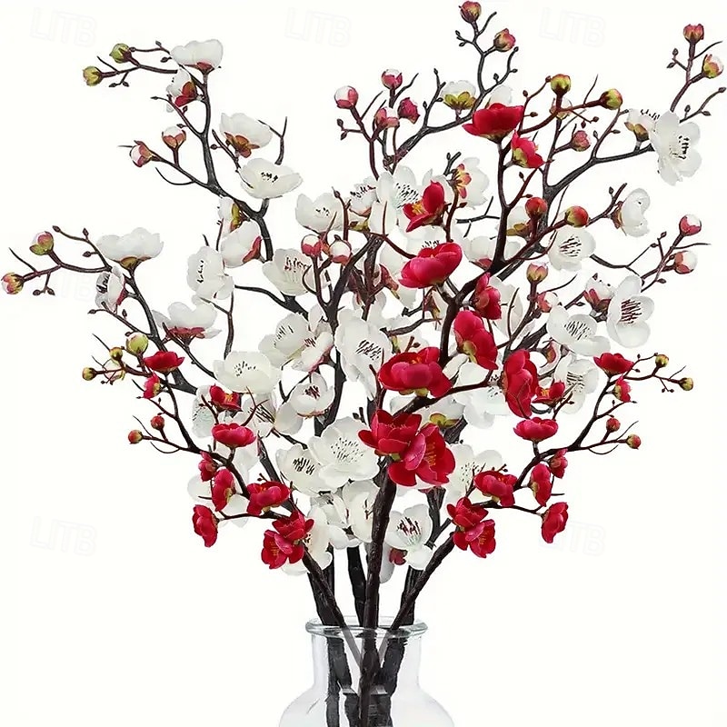 6pcs Christmas Artificial Plum Blossom Stems, Tall Fake Flower Branches for DIY Christmas New Year Decorations, Vase Centerpiece Display, Home Spring Winter Aesthetic Room Decor4