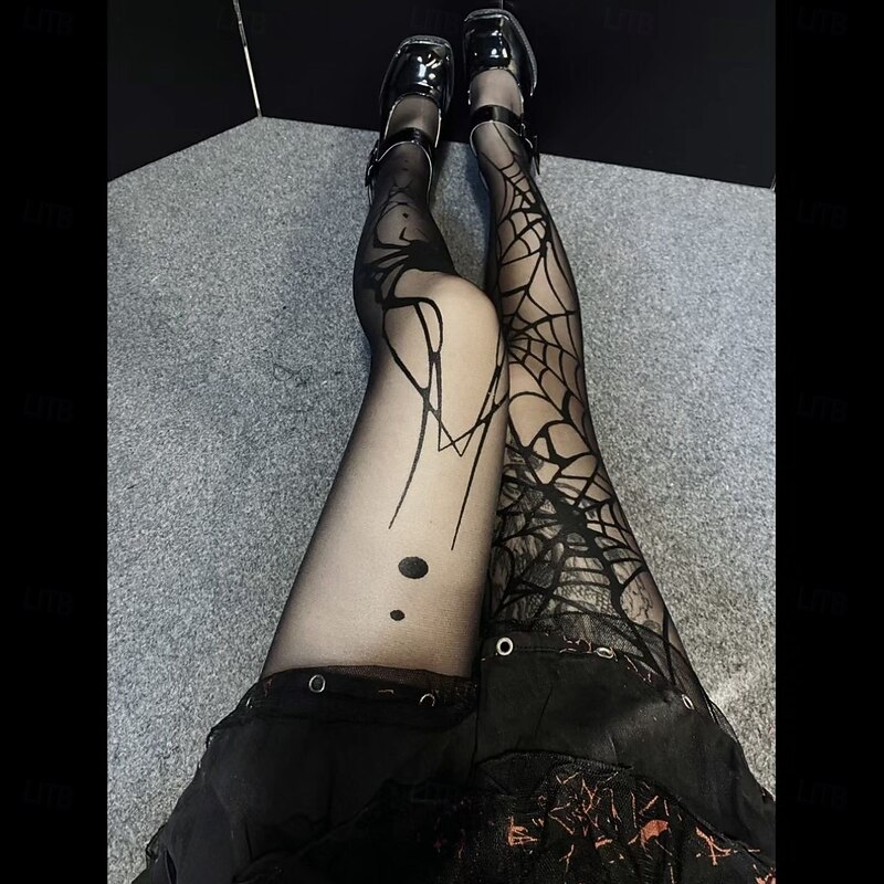Halloween Gothic Punk Spider Web Tights, Dark Sheer Printed Pantyhose, Black Web Stockings for Women, DIY Cuttable Fashion Halloween Hosiery4