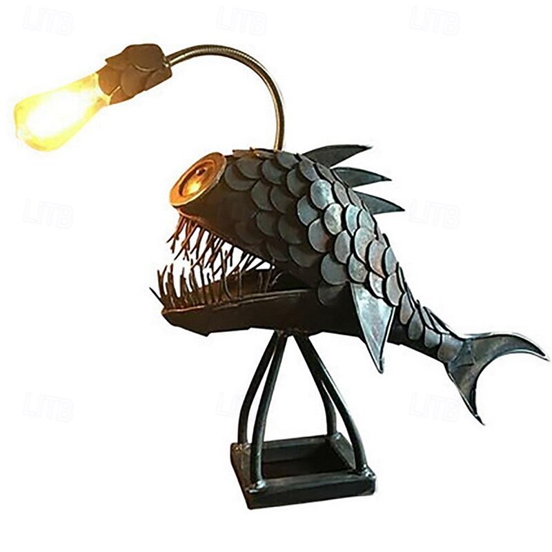 Angler Fish Lamp USB Rechargeable Desktop Metal Light Handmade Craft Home4