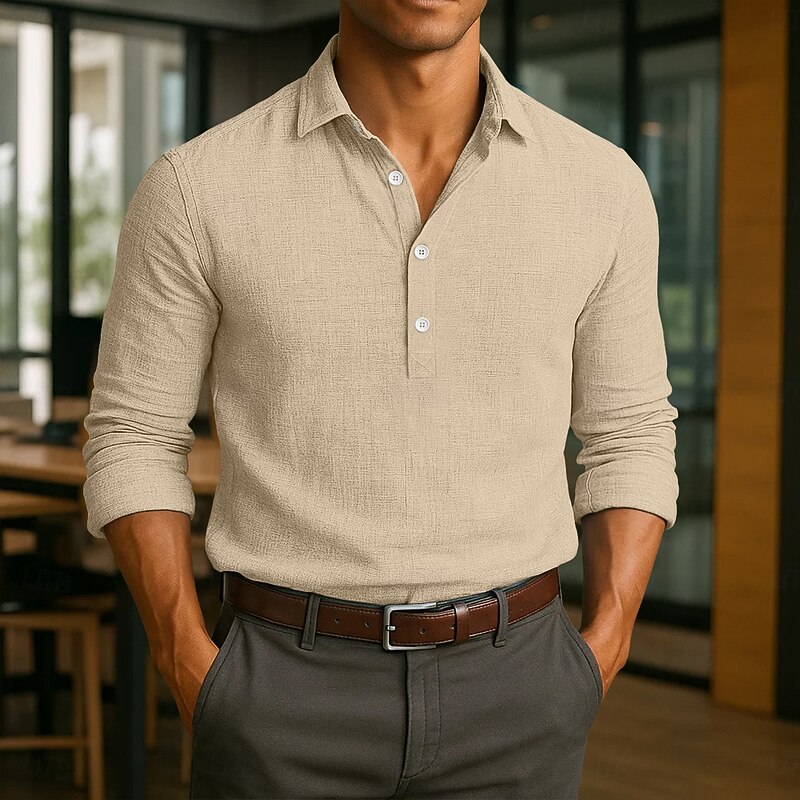 Men's Shirt Linen Shirt Summer Shirt Beach Wear Plain Vacation Casual Black White Blue Green Long Sleeve Lapel Summer Spring Clothing Apparel Plain3