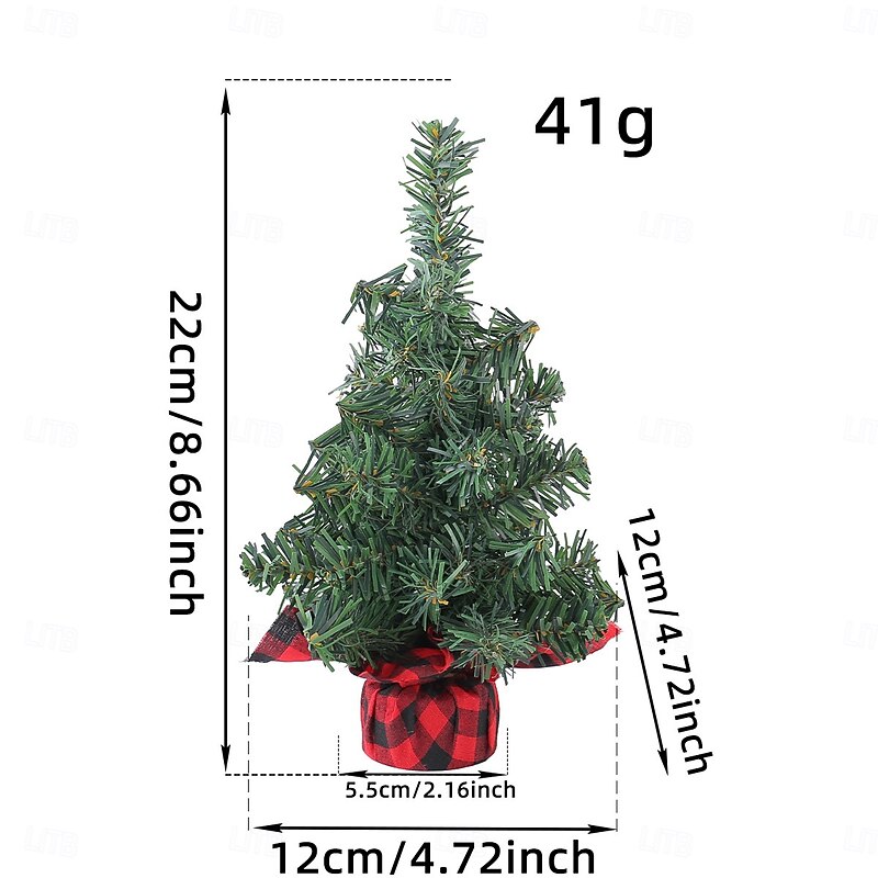 Christmas Mini Tree Tabletop Desktop Artificial Christmas Tree Xmas Decor Red Black Plaid Pine Needle Faux Tree for Holiday Party Window Display Festive Home Decoration Accessory4