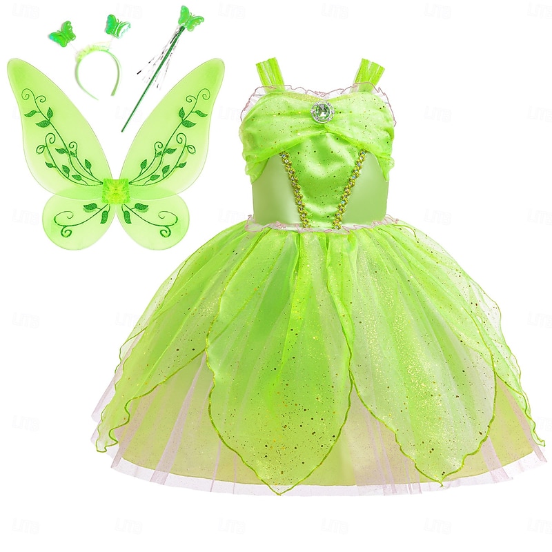 Peter Pan Fairy Tale Princess Elf Tinker Bell Dress Flower Girl Dress Tulle Dresses Storybook Characters Movie Cosplay for Girls' Kid's Halloween Carnival World Book Day Performance Educational Dress2