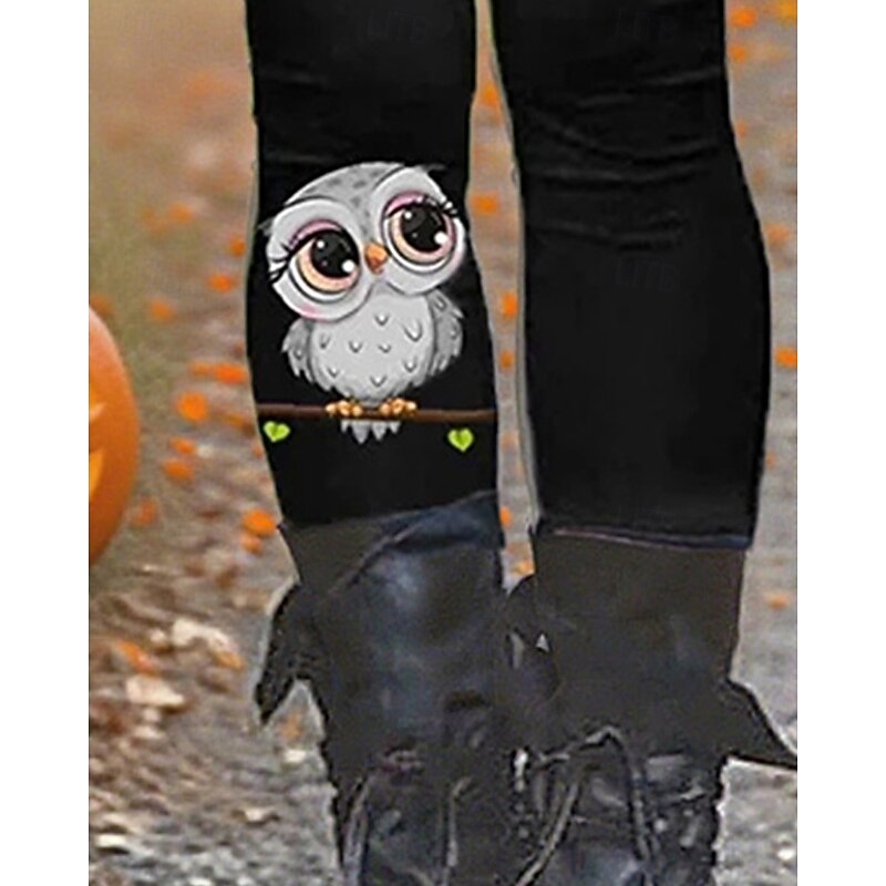Women's Pants Trousers Leggings Cozy Leggings Streetwear Casual Full Length High WaistPantsHalloween Animal Elastic Waist Print Breathability Comfortable Stretchy Vacation Street Daily Wear Black3