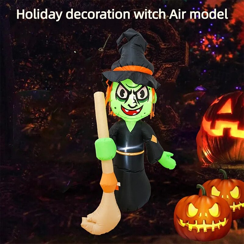 1 Pc 1.55M Halloween Broom Witch with Light Inflatable Air Model Indoor and Outdoor Courtyard Garden Lawn Party Halloween Festival Atmosphere Light EU/US/AU/UK Plug2