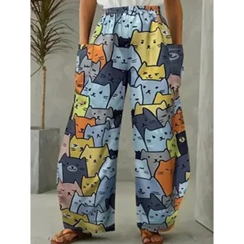 Women's Wide Leg Chinos Vintage Casual Full Length High Waist Graphic Abstract Elastic Waistband Inelastic Causal Casual Daily Grey White Blue Brown Summer Spring Loose Fit2