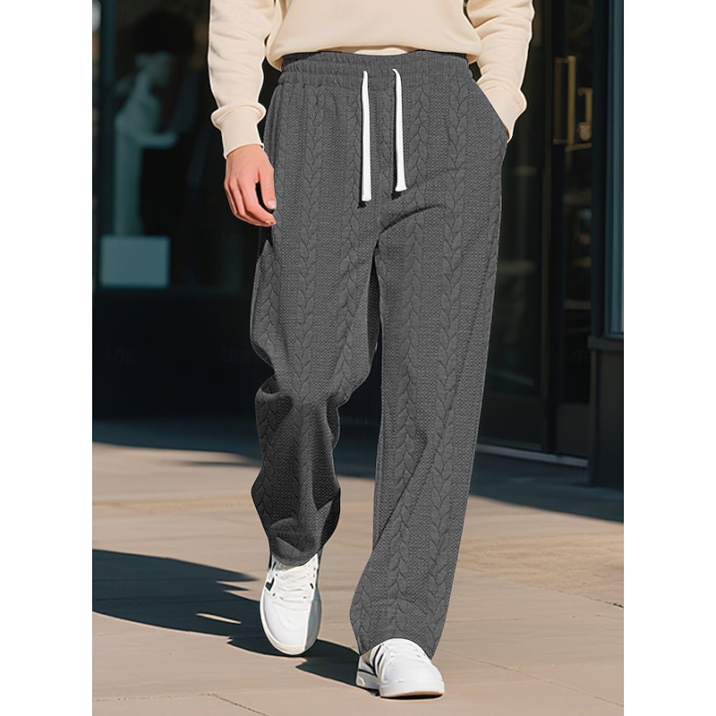 Men's Sweatpants Wide Leg Sweatpants Trousers Open Bottom Sweatpants Jacquard Drawstring Elastic Waist Plain Moisture Wicking Breathable Full Length Outdoor Casual Daily Fashion Streetwear Black Khaki2