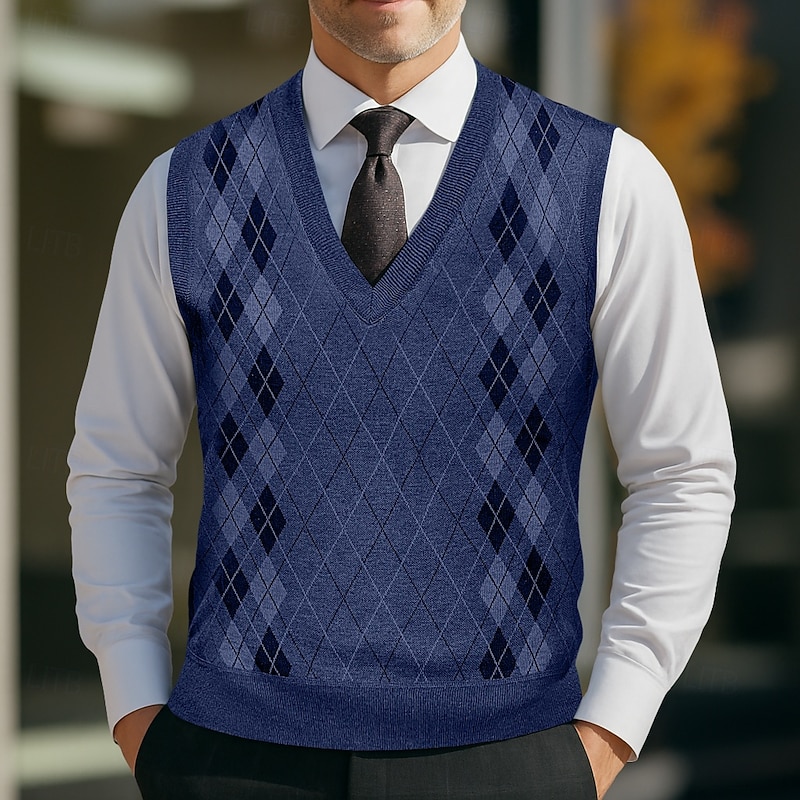 Men's Sweater Sweater Vest Pullover Sweater Jumper Vest Ribbed Knit Regular Tops Knitted Slim Fit Plain V Neck Knitwear Contemporary Casual Daily Wear Clothing Apparel Fall Blue Light Grey L XL 2XL2
