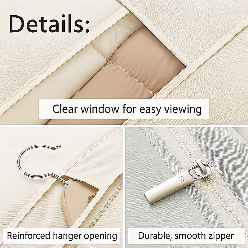 3Pcs Space Saving Hanging Garment Bag Set with Self Compression Zipper Dust Cover for Coats Down Jackets Closet Clothes Organizer with Clear Window4