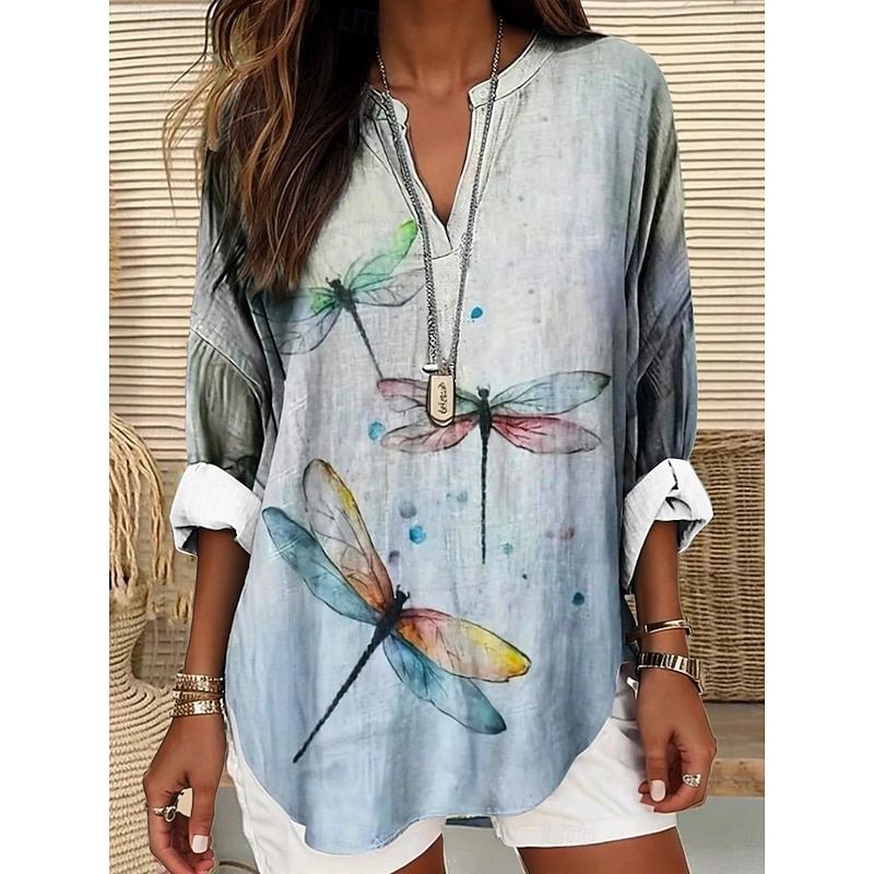 Women's Shirt Graphic Animal Vintage Tropical Hawaiian Long Sleeve V Neck Regular Tops Daily Holiday Beach Wear Print White Blue Purple Green Light Blue Summer Spring2