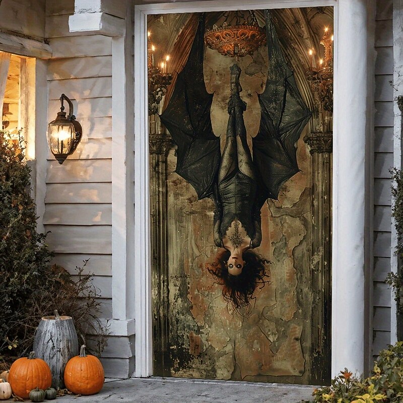 Halloween Door Cover – Terrifying Upside-Down Zombie, Haunted House Entrance Banner, Spooky Outdoor 2025 Halloween Decoration for Bedroom, Living Room, Bathroom
