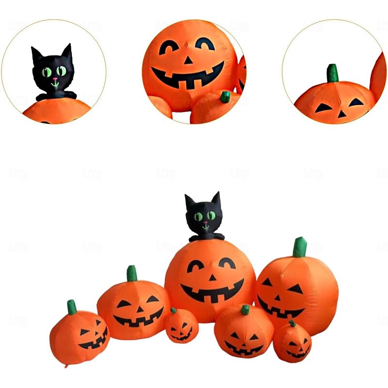1 Pc Halloween 2.3-meter Seven Pumpkin Black Cat Inflatable Air Model Indoor and Outdoor Courtyard Garden Lawn Party Atmosphere Decorative Lamp US/EU/UK/AU Plug2