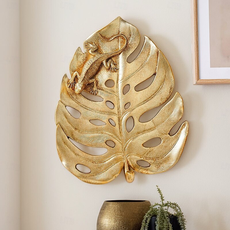 Gold Monstera Leaf Decorative Wall Hanging – European Vintage Style Home Decor for Holidays, Hotels & Photography Props