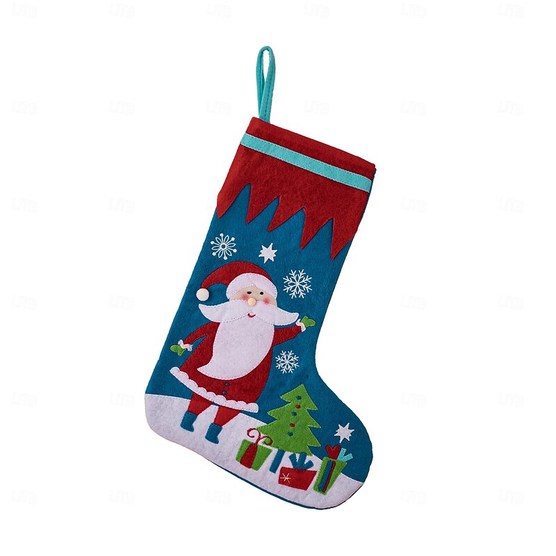 Christmas Stocking Creative Red and Blue Santa Design Nonwoven Fabric Holiday Sock Gift Bag for Christmas Presents Home Fireplace Festive Party Seasonal Decoration Accessory2