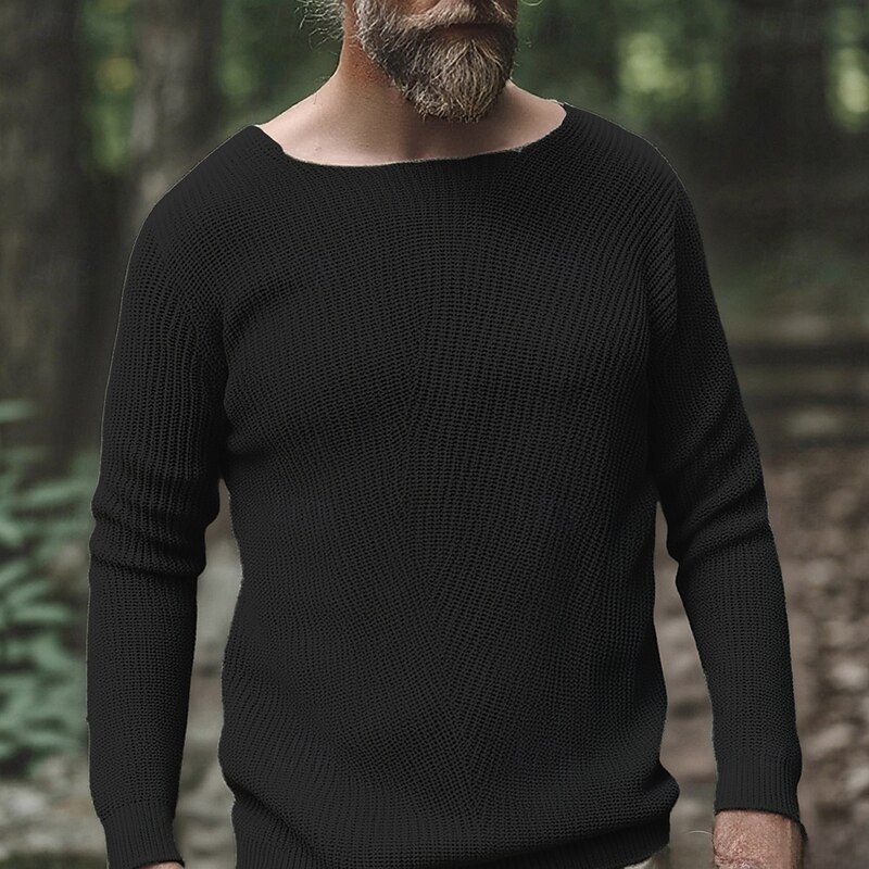 Men's Pullover Sweater Jumper Casual Sweater Knit Sweater Ribbed Knit Tunic Knitted Plain Scoop Neck Fashion Casual Vacation Daily Wear Clothing Apparel Fall Winter Black White S M L3