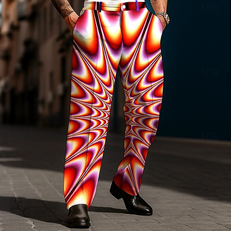 Men's Geometric Optical Illusion Laser Trousers Dress Pants Suit Pants Mid Waist Casual Holiday Streetwear Relaxed Fit Flat Front Dress Pants with Side Pockets Spring Fall 3D Print White Red Blue4