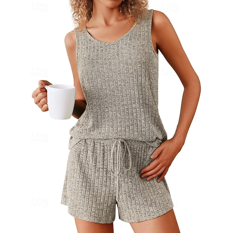 Women's Active Blouse Shorts Sets Sleeveless Crew Neck Solid Color Drawstring Vacation Daily Wear Black Army Green Navy Blue Summer Regular Fit