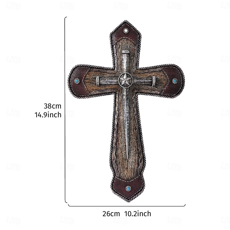 Vintage Resin Cross Wall Decor, Retro Classical Ornamental Hanging Decoration for Home Hotel Bar Restaurant, Religious Wall Art for Background, Festival Party, and Photography Props3