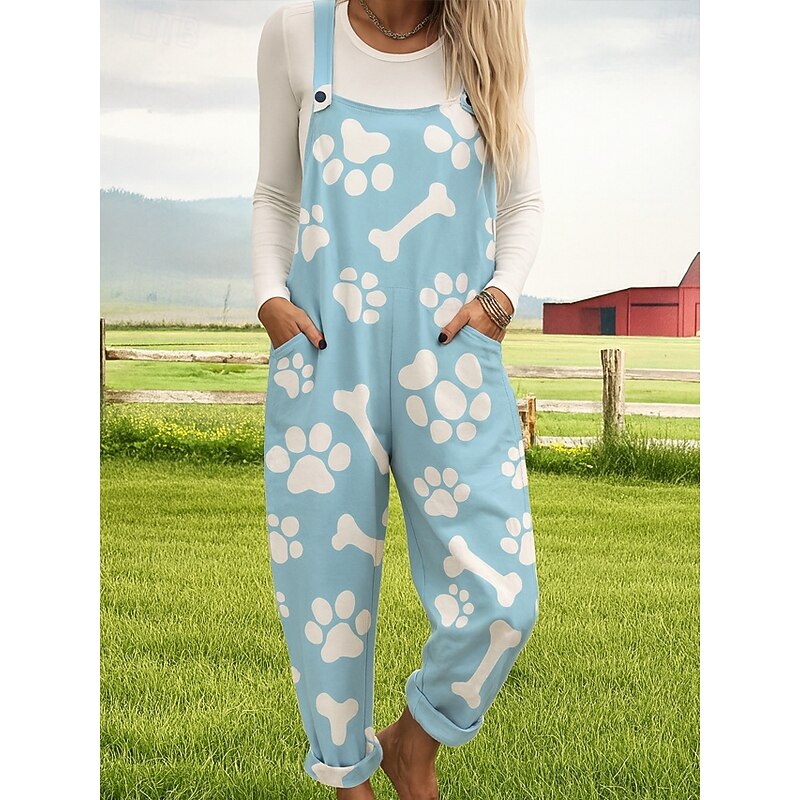 100% Cotton Women's Dungarees Active Floral Sleeveless Sleeveless Straight Square Neck Pocket with Pocket Vacation Daily Loose Fit White Yellow Blue Summer3