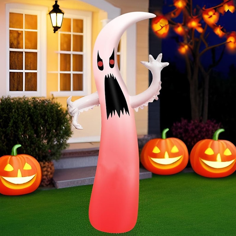 1 Pc 2.96M/9.71FT Halloween Ghost RGB LED with Light PVC Inflatable Air Model AAA Battery Remote Control Control Outdoor Courtyard Lawn Garden Party Halloween Festival Atmosphere Decorative Light2