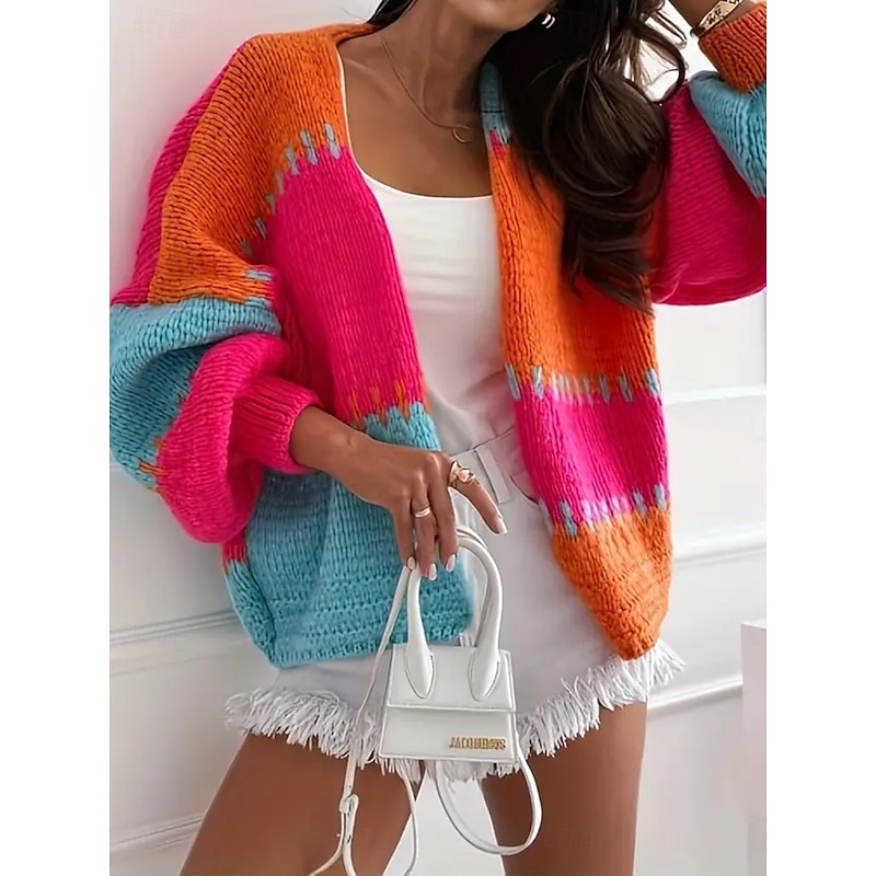 Women's Sweater Cardigan Fashion Streetwear Casual Pure Color Open Front Knitted Long Sleeve Regular Tops Knit Outdoor Daily Weekend Pink Orange Fall Winter